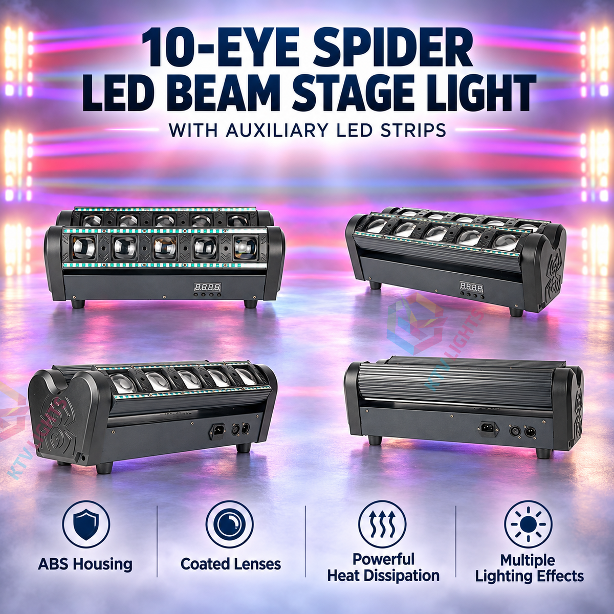 KTVLIGHTS 400W RGBW 10-Eye Spider Moving Head LED Stage Light-E105