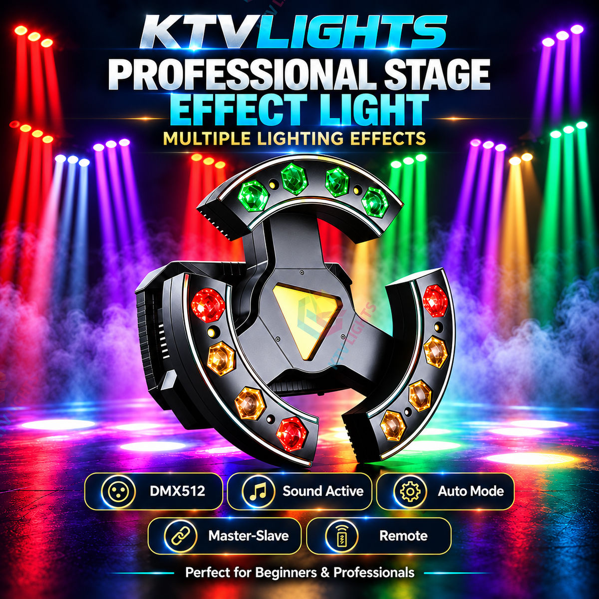 KTVLIGHTS 120W 3-Arm Moving Head DJ Light with Laser & Magic Ball-E110