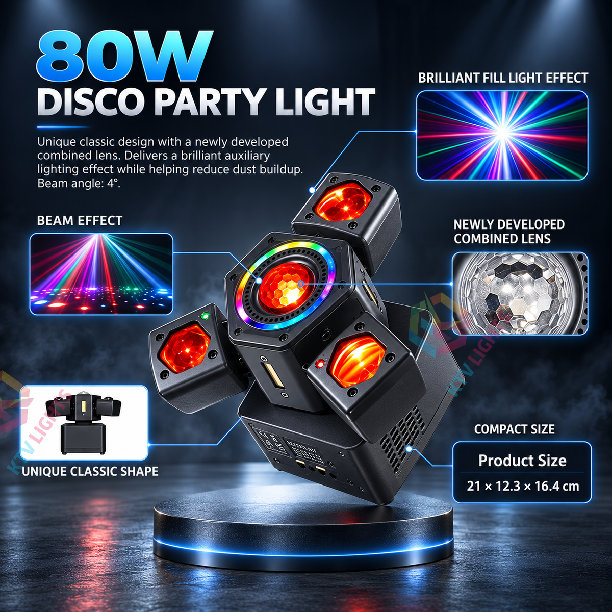 KTVLIGHTS 80W Mini Moving Head DJ Light, DMX512 RGBW Strobe-E102