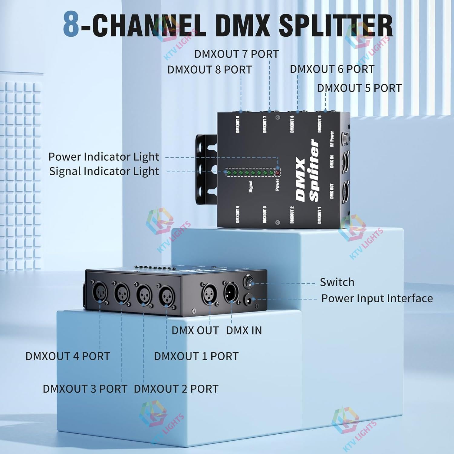8-Way Isolated DMX512 Splitter Amplifier