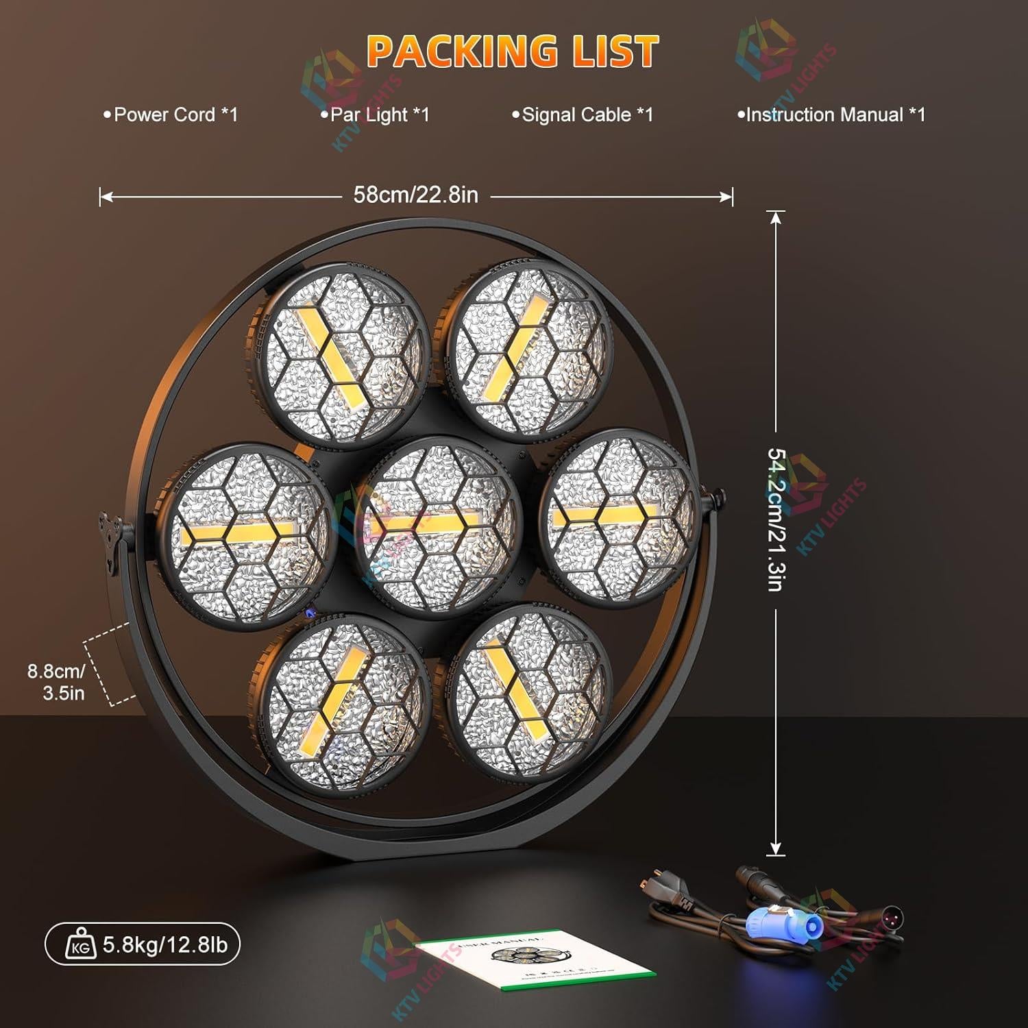 350W Retro Stage Light RGB COB 7 LED 4-in-1 Par Light-F3