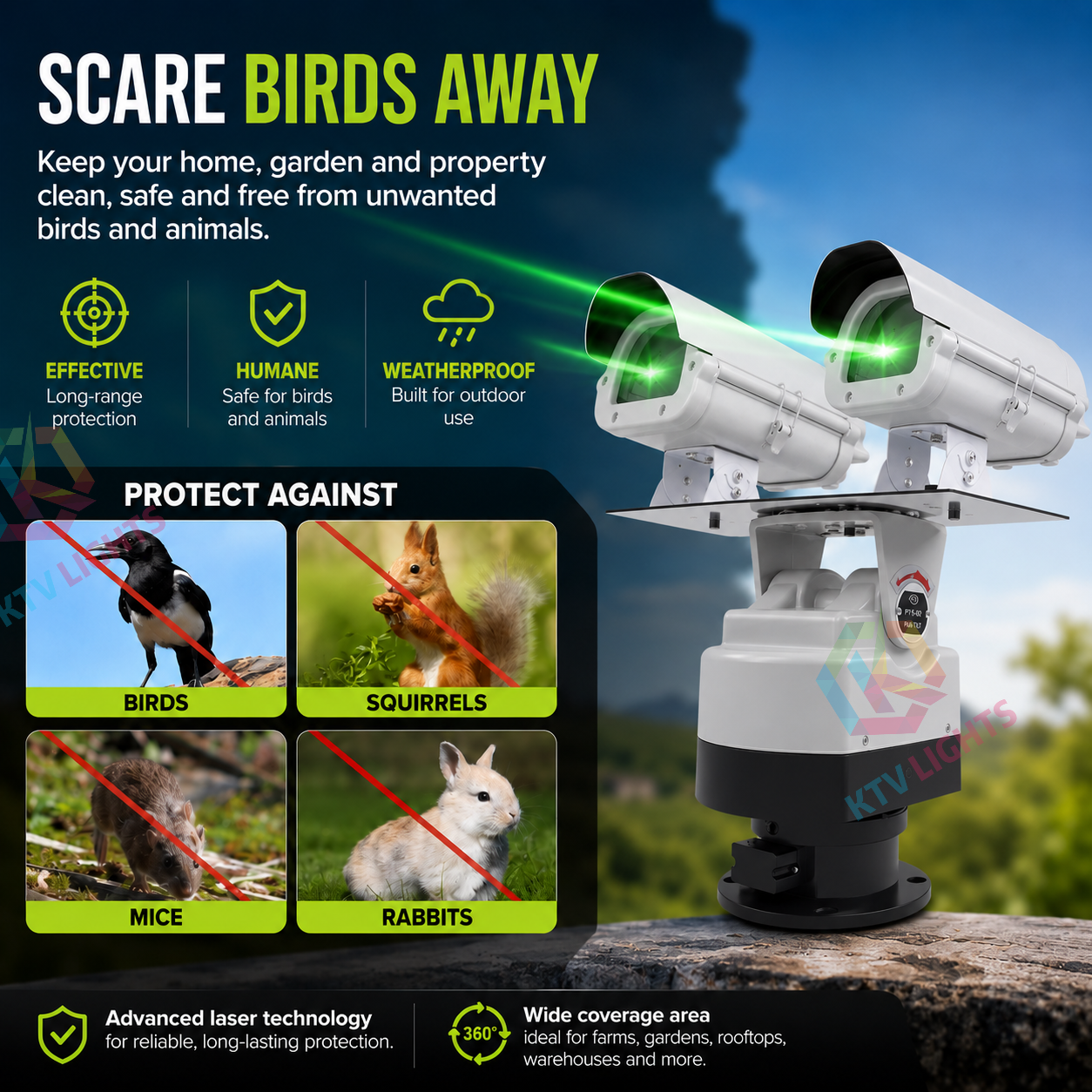 Dual-head outdoor bird and animal repellent laser light - B55