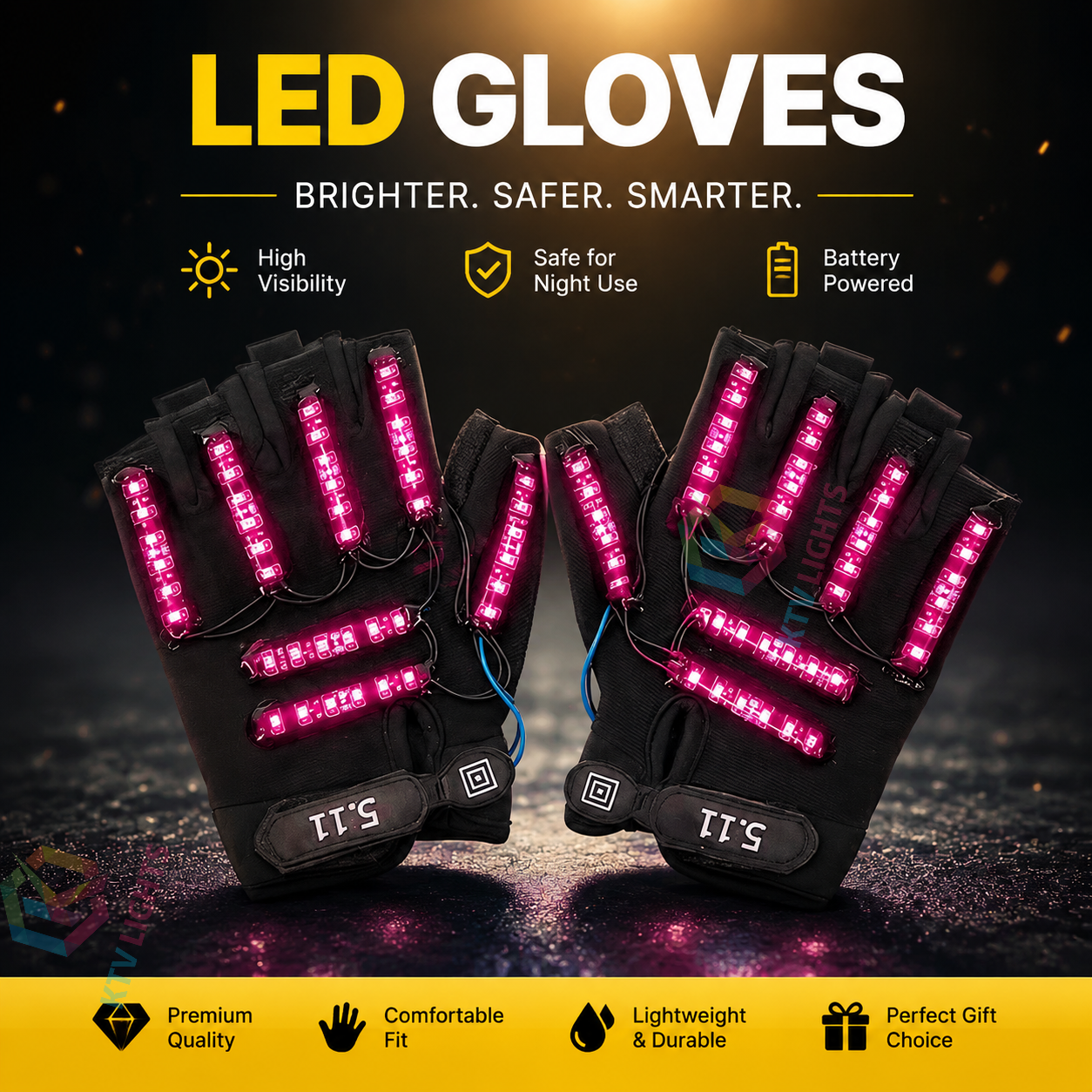 KTVLIGHTS LED Gloves for Rave Parties, DJs & Light Shows-M7