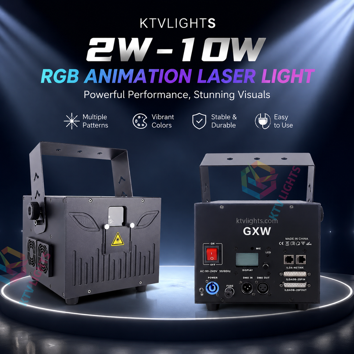 KTVLIGHTS 2W–10W RGB 3D Animation Stage Laser Light (ILDA Compatible)-A14