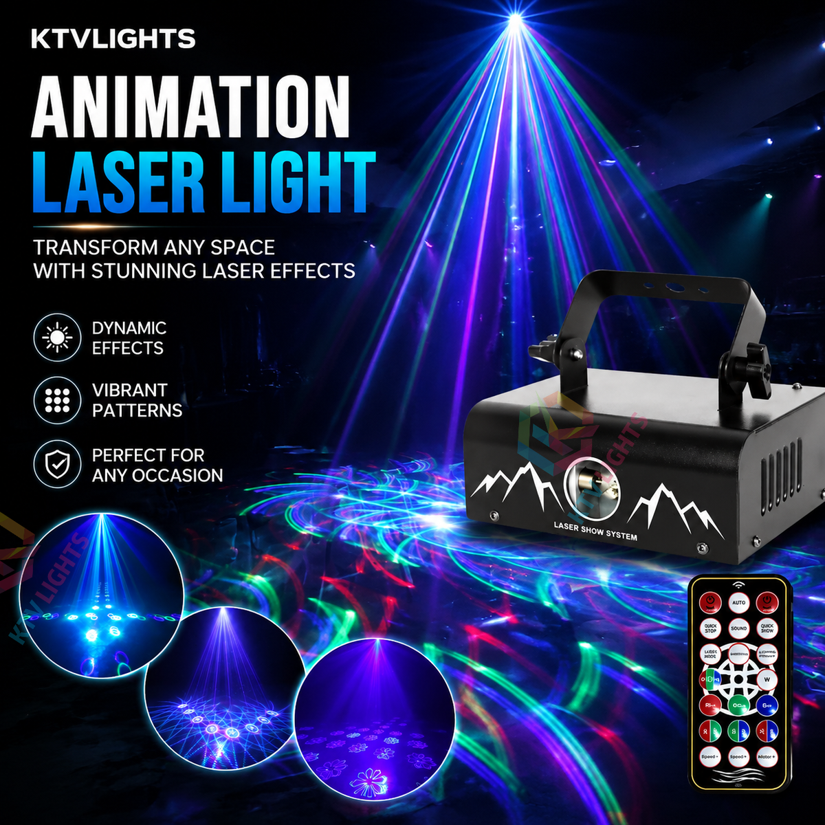 KTVLIGHTS Full-Color RGB Animation Laser Projector – DJ Disco Light-A21