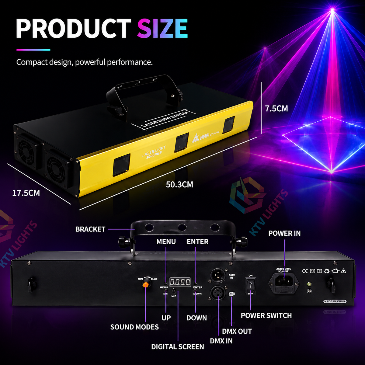 KTVLIGHTS 3W RGB Animation Laser Light for DJ Stages (Built-in 256 Patterns)-A19
