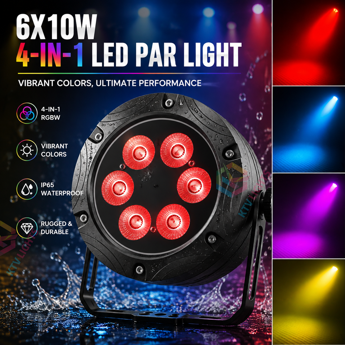 KTVLIGHTS 6x10W RGBW 4-in-1 Waterproof LED PAR Light-P17