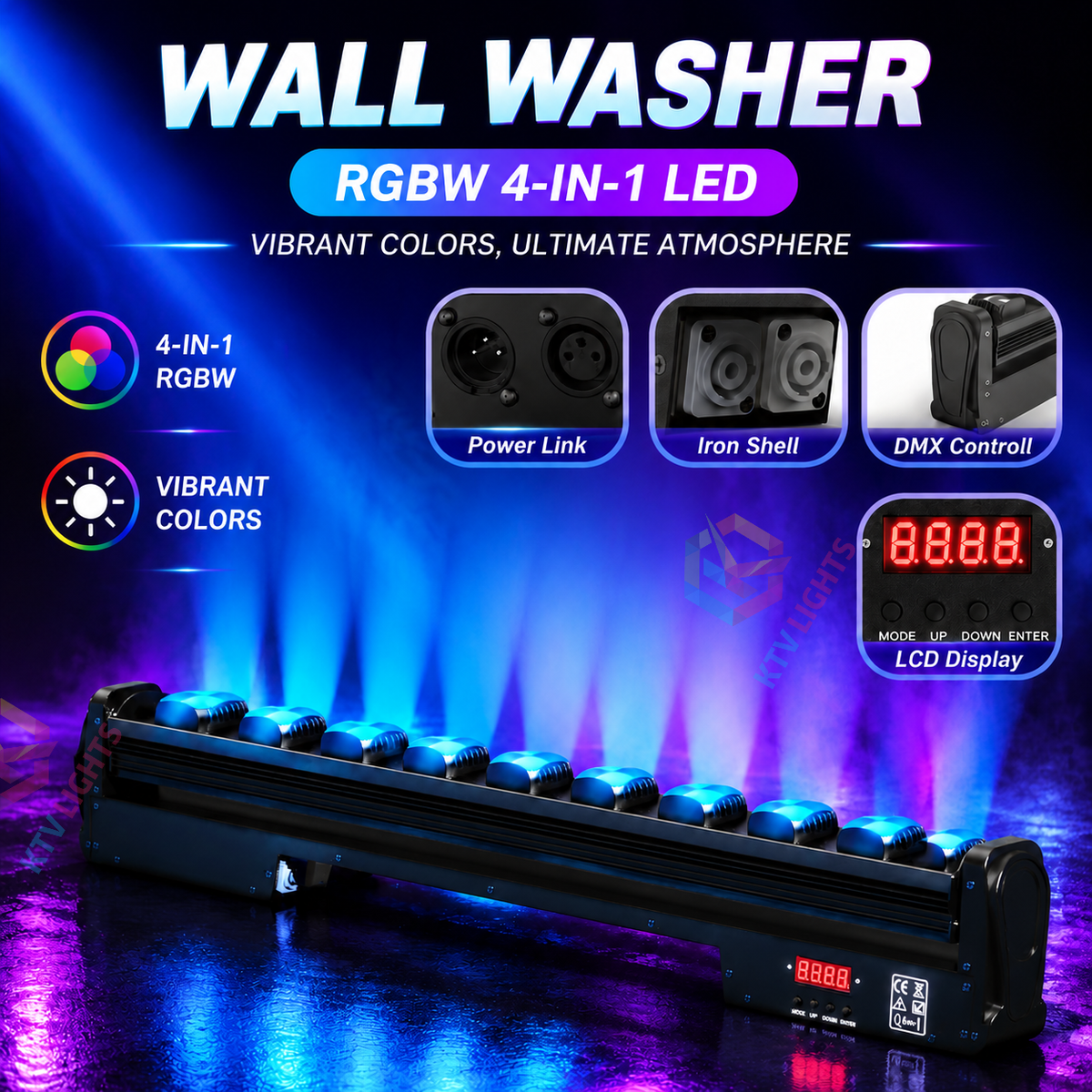 KTVLIGHTS 250W RGBW 4-in-1 LED Wall Washer-X5