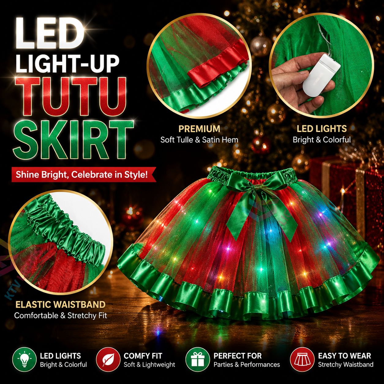 KTVLIGHTS Kids Pumpkin LED Tutu Skirt for Halloween Costume-M53