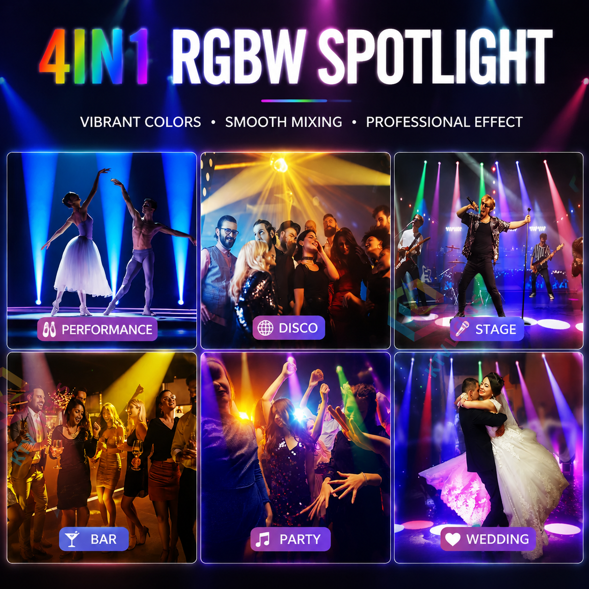 KTVLIGHTS 10W RGBW 4-in-1 LED Spotlight-J1