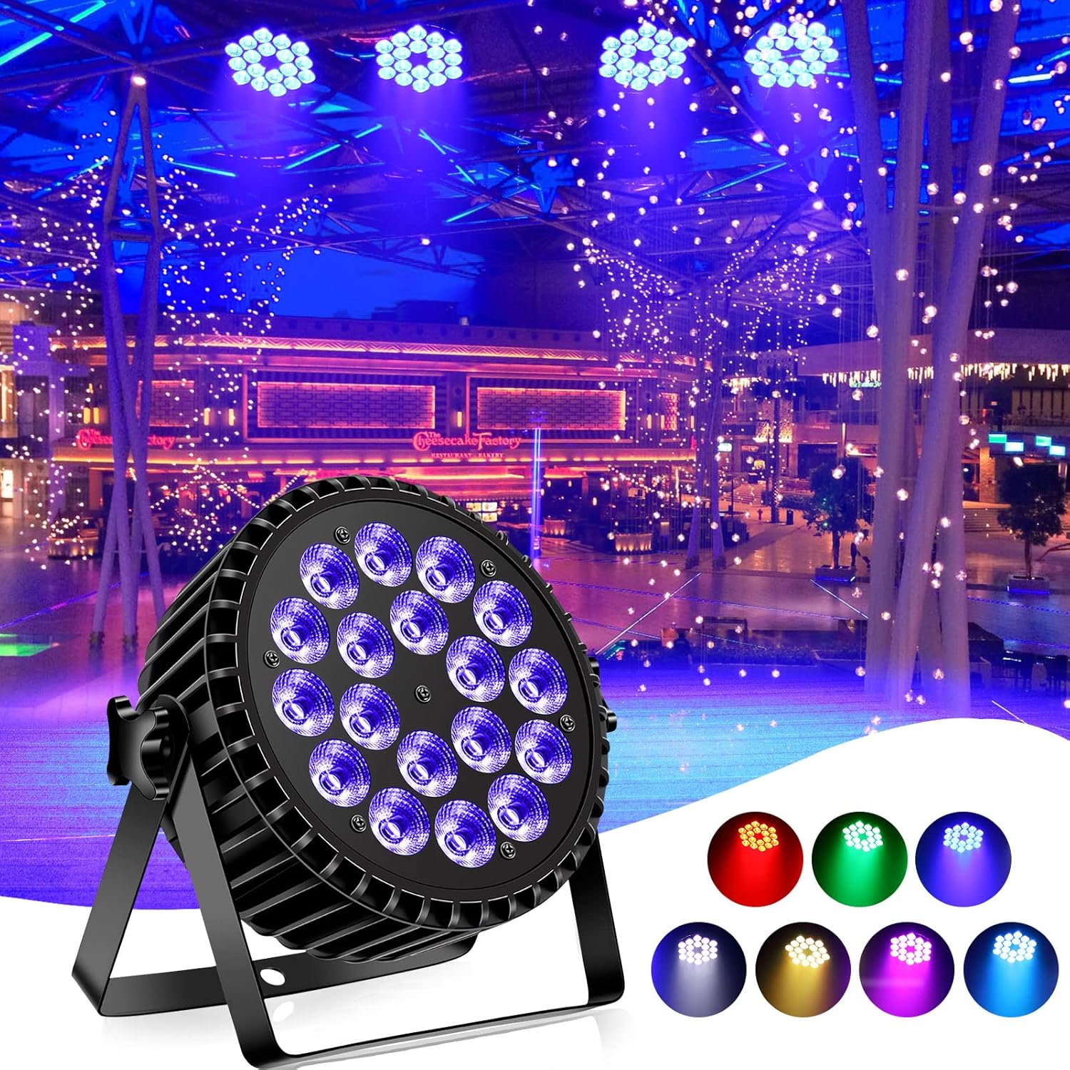 6-in-1 RGBW + UV 18-LED par light-P22