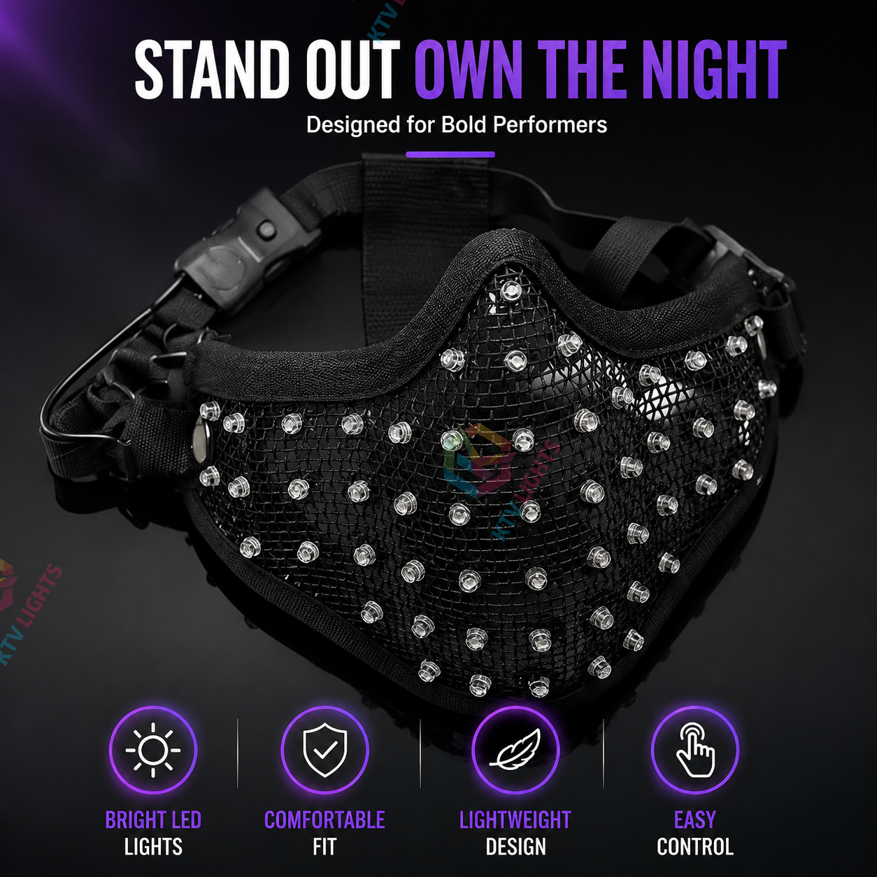 KTVLIGHTS Colorful LED Mask for Rave Parties & Festivals-M41