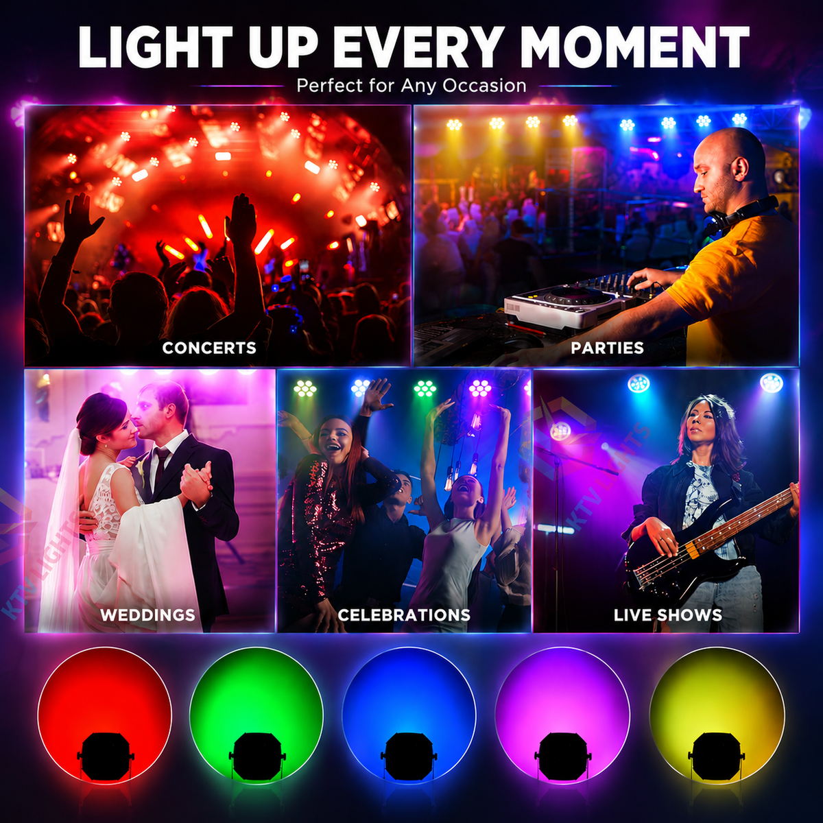 KTVLIGHTS 7-LED RGB Rechargeable PAR Stage Light-P48