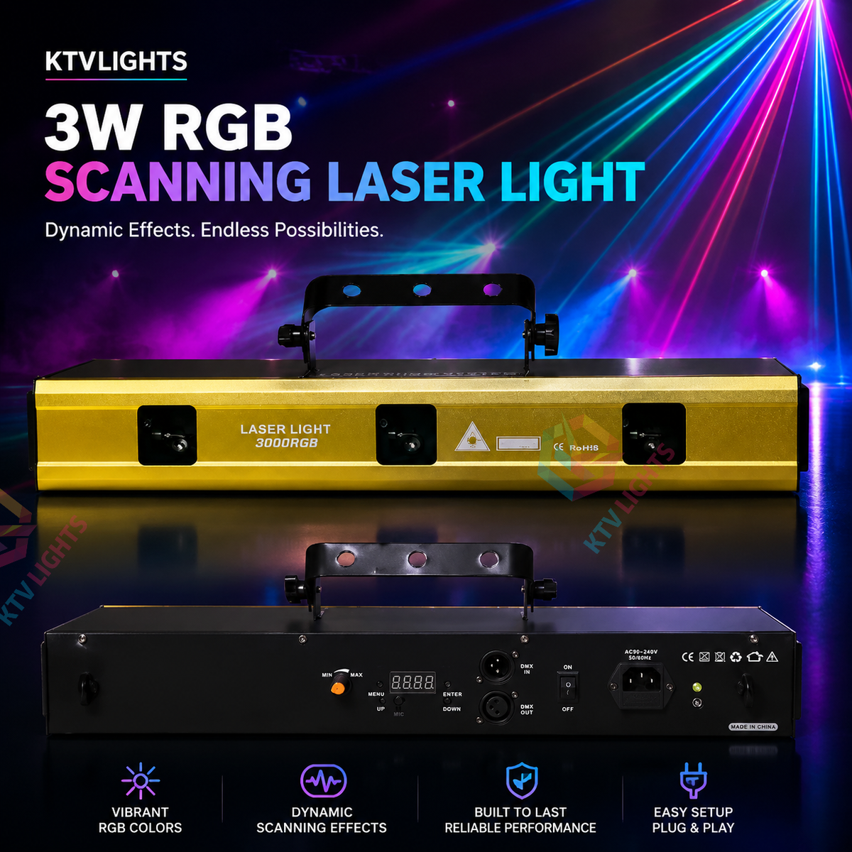 KTVLIGHTS 3W RGB Animation Laser Light for DJ Stages (Built-in 256 Patterns)-A19