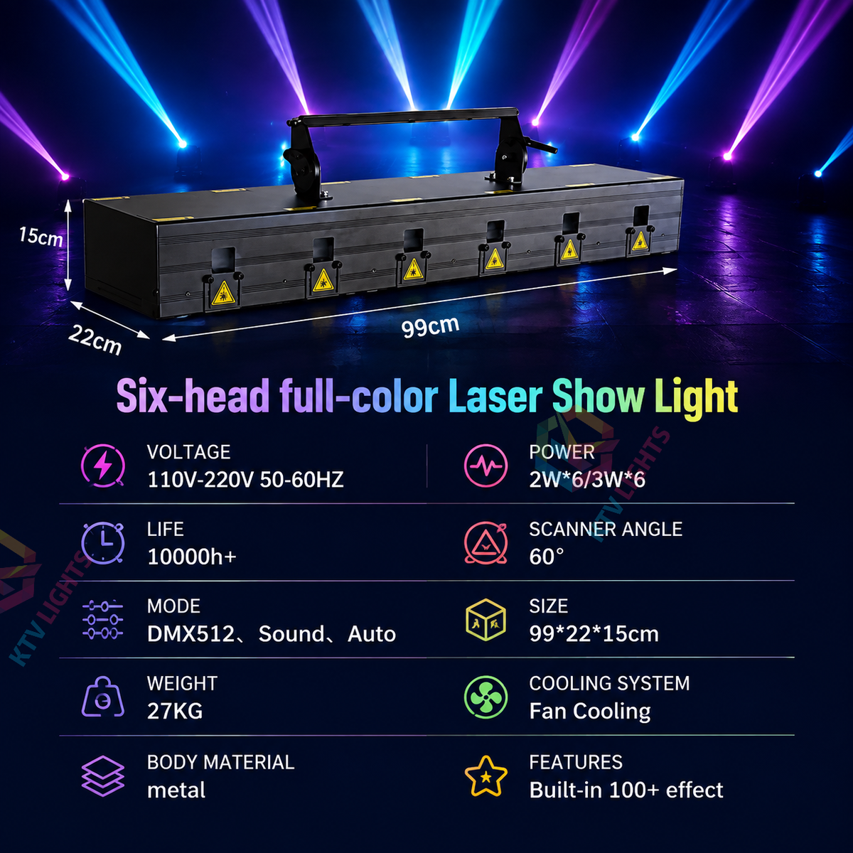 KTVLIGHTS 2026 Model 6-Eye Full-Color Scanning Laser Light for DJ Stages - B37