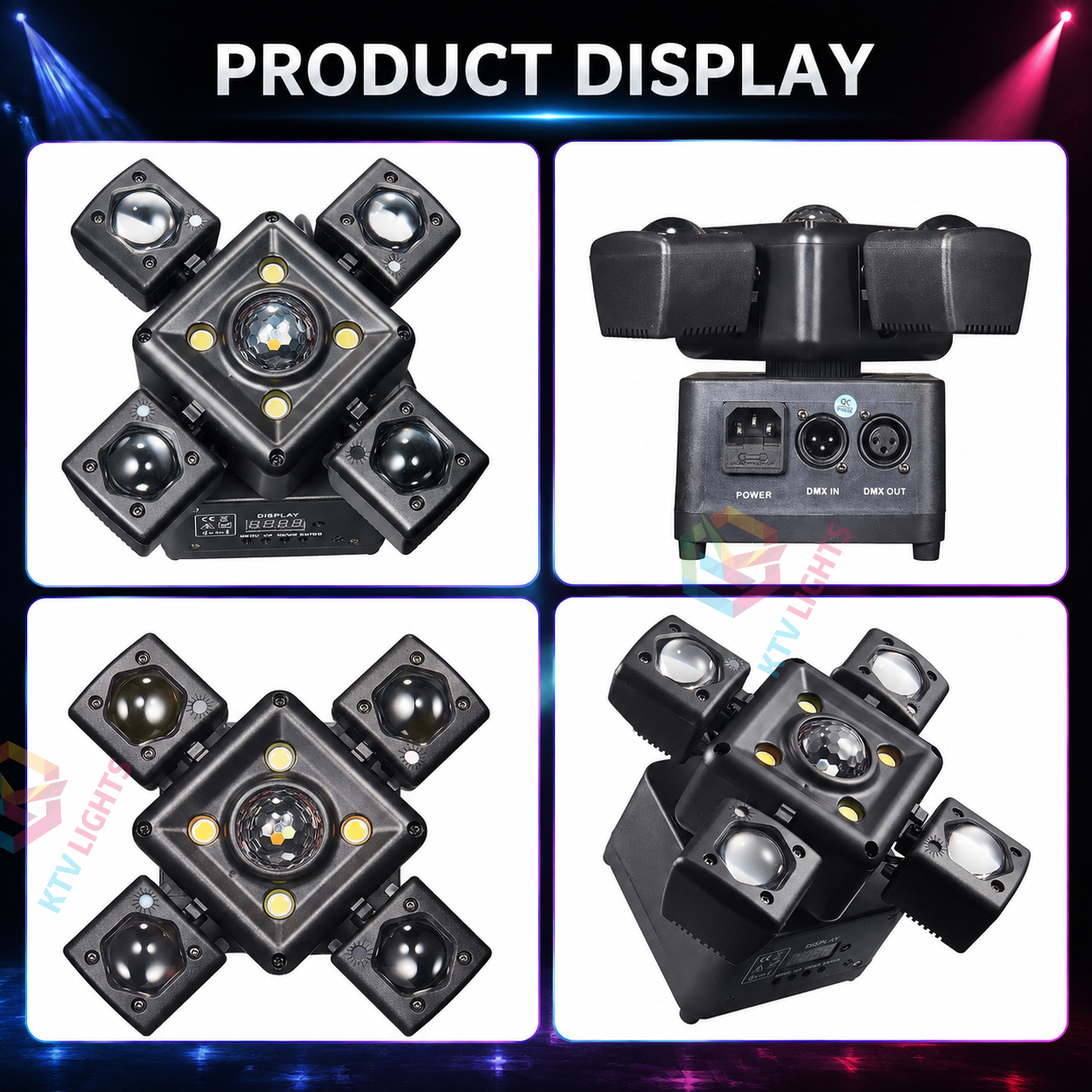 KTVLIGHTS 4 Arms LED Moving Head Stage Light for DJ Party Events-E93
