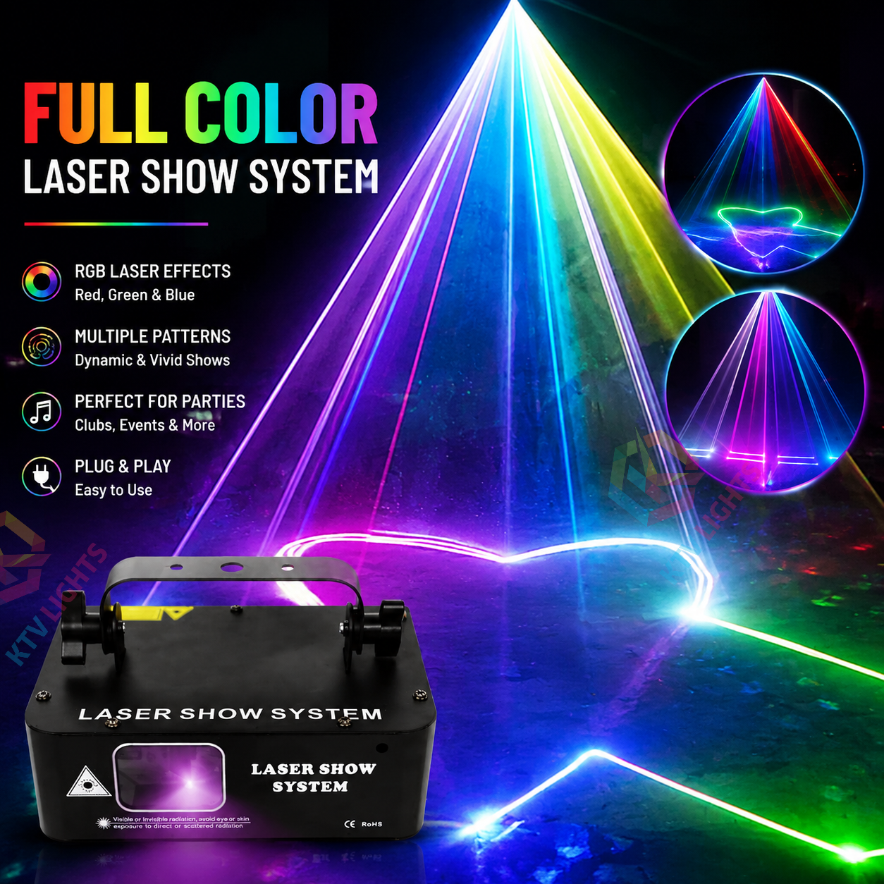 KTVLIGHTS DJ RGB Laser Scanning Stage Effect Light – DMX512 Party Light-B1