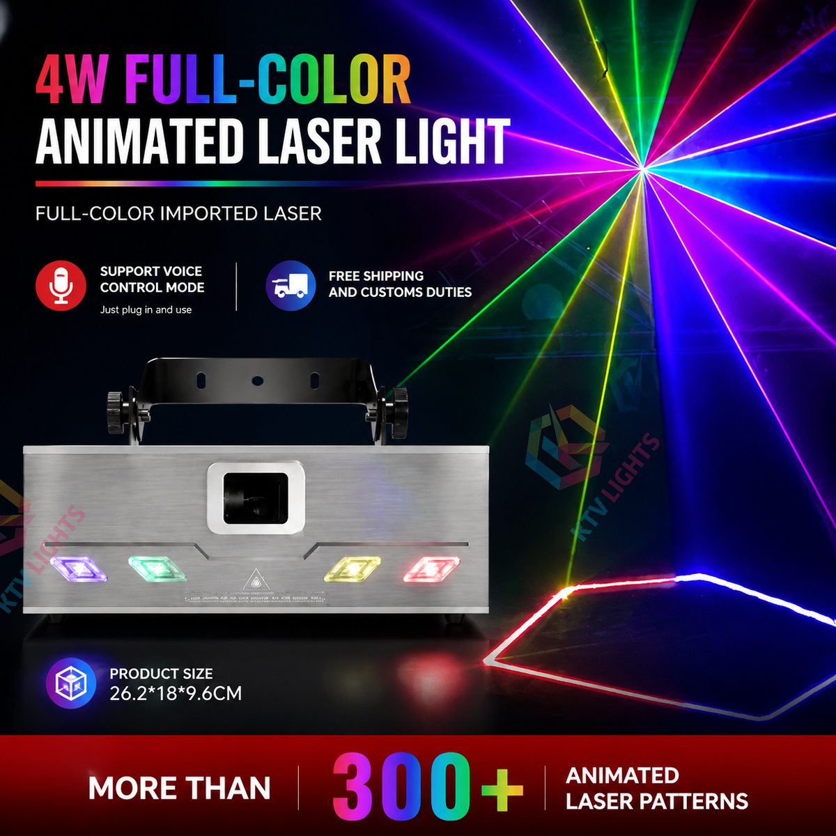 KTVLIGHTS 2W–10W Full-Color RGB Animation DMX Laser Light for DJ Stages-A29
