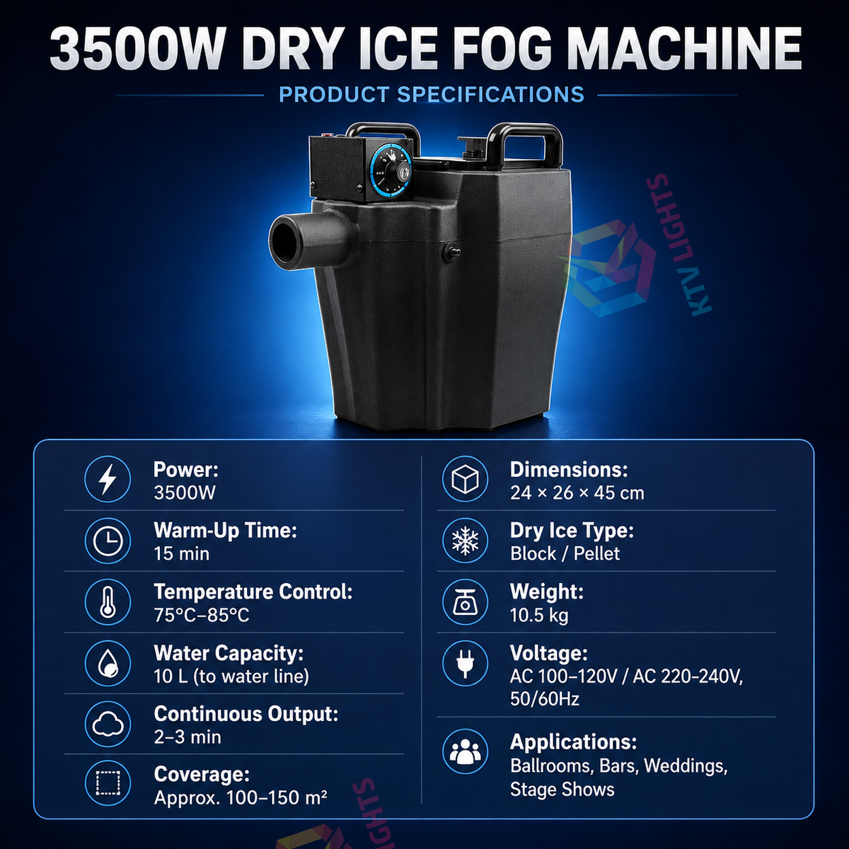 KTVLIGHTS 3500W/6000W Low-Lying Dry Ice Fog Machine-Y8