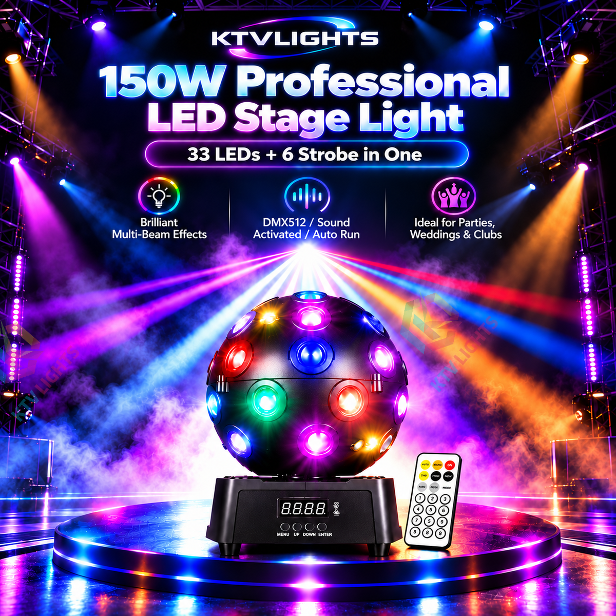 KTVLIGHTS 150W LED Disco Ball Stage Light with Golden Strobe-E118