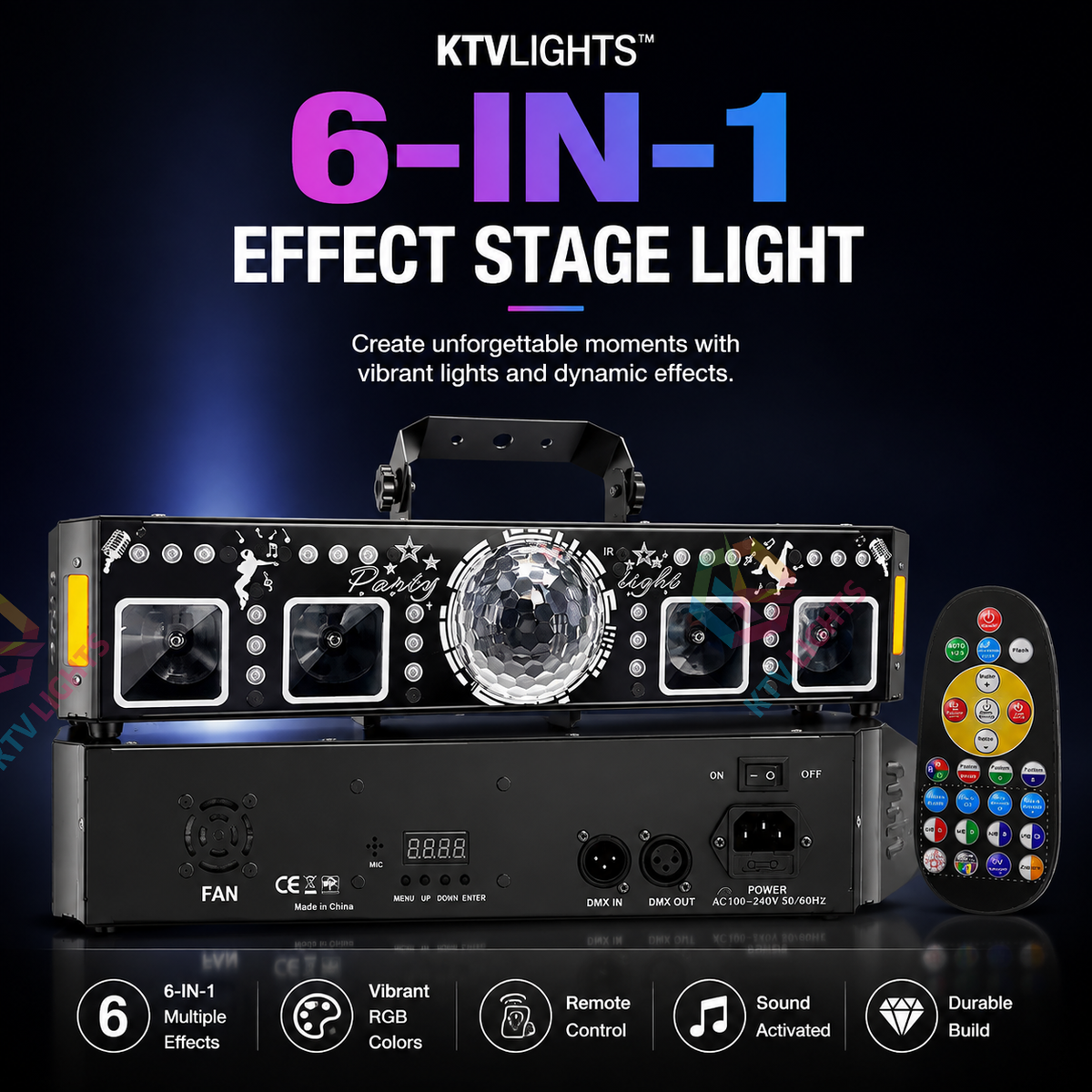 KTVLIGHTS 2026 Model 65W 6-in-1 RGB UV Beam Strobe DMX Stage Light-B36