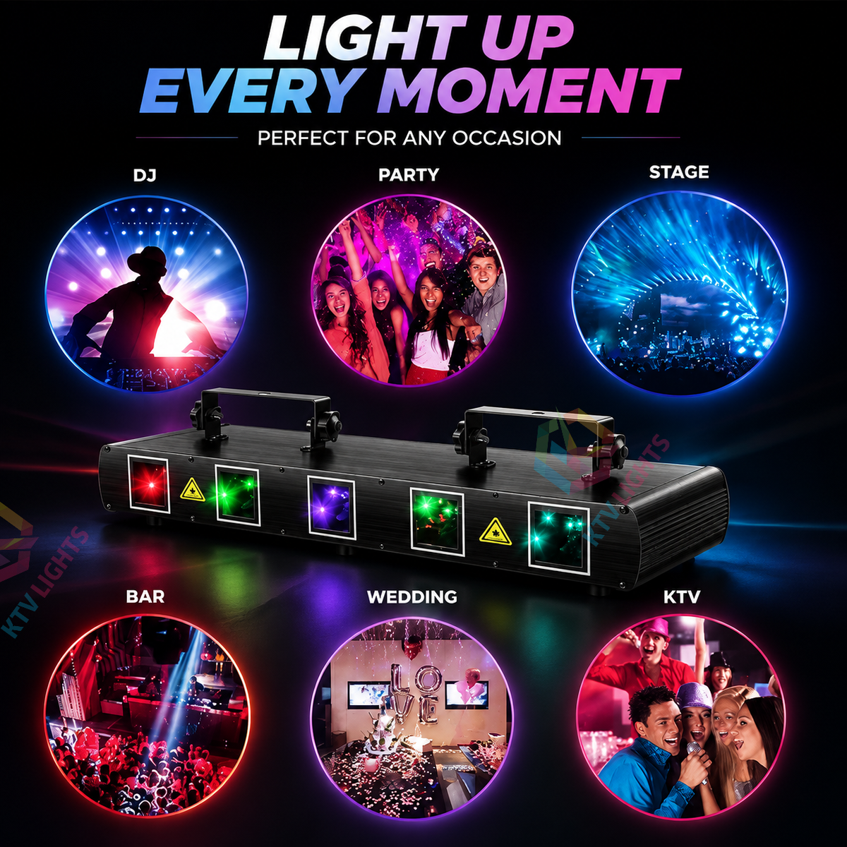 KTVLIGHTS 5-Aperture RGB Laser Light for DJ Stage Parties-B2