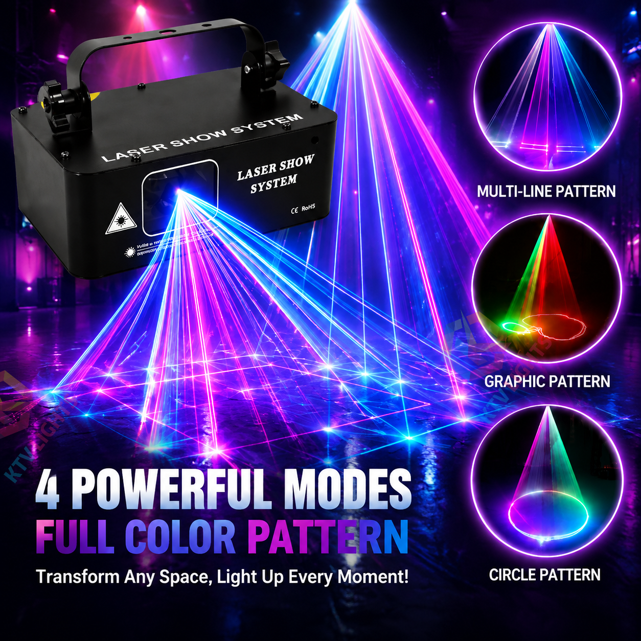 KTVLIGHTS DJ RGB Laser Scanning Stage Effect Light – DMX512 Party Light-B1