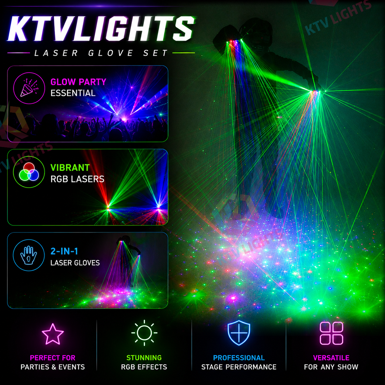 Rotating Laser Gloves for Parties, Festivals & Stage Shows-M8