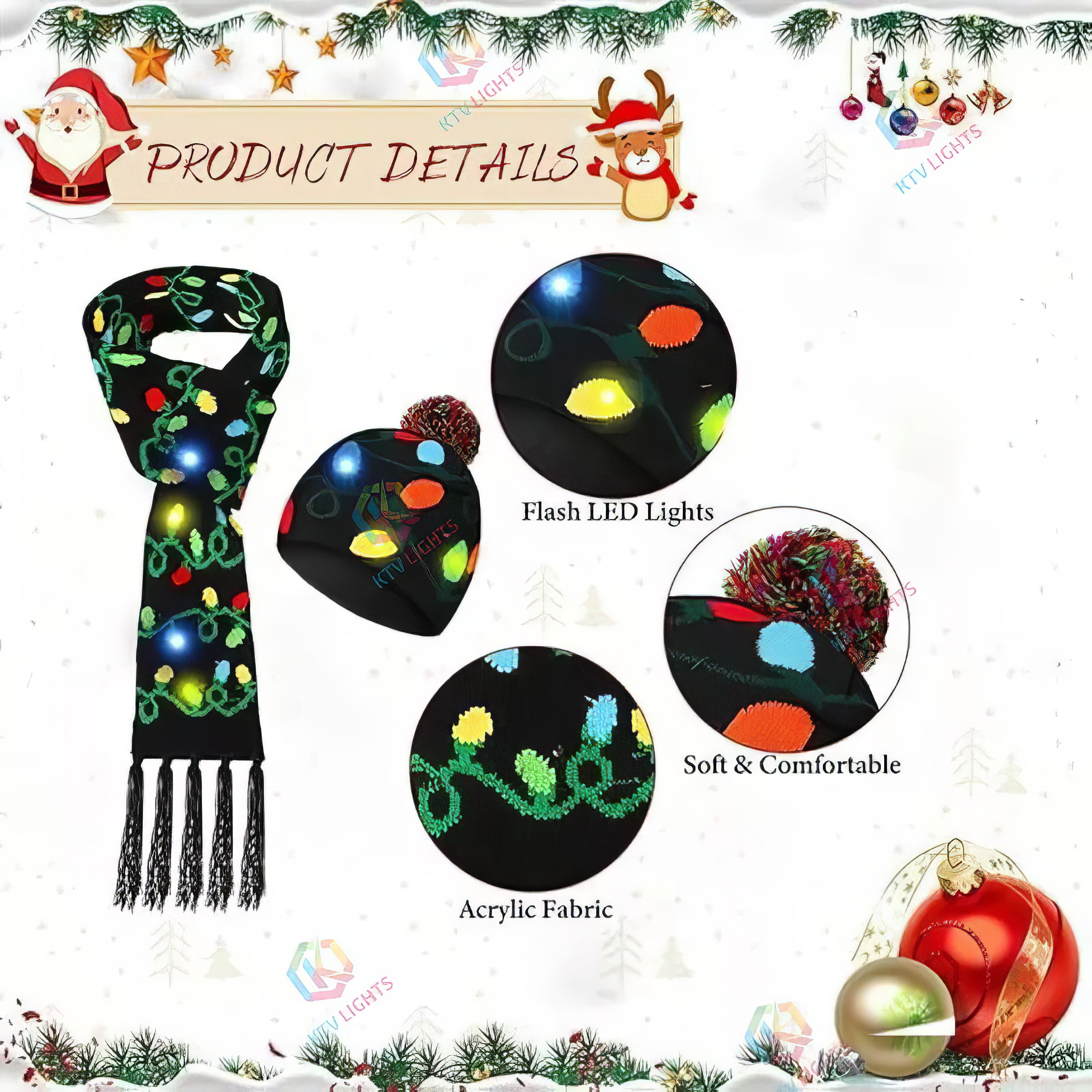 Christmas LED Beanie Hat & Scarf-M35