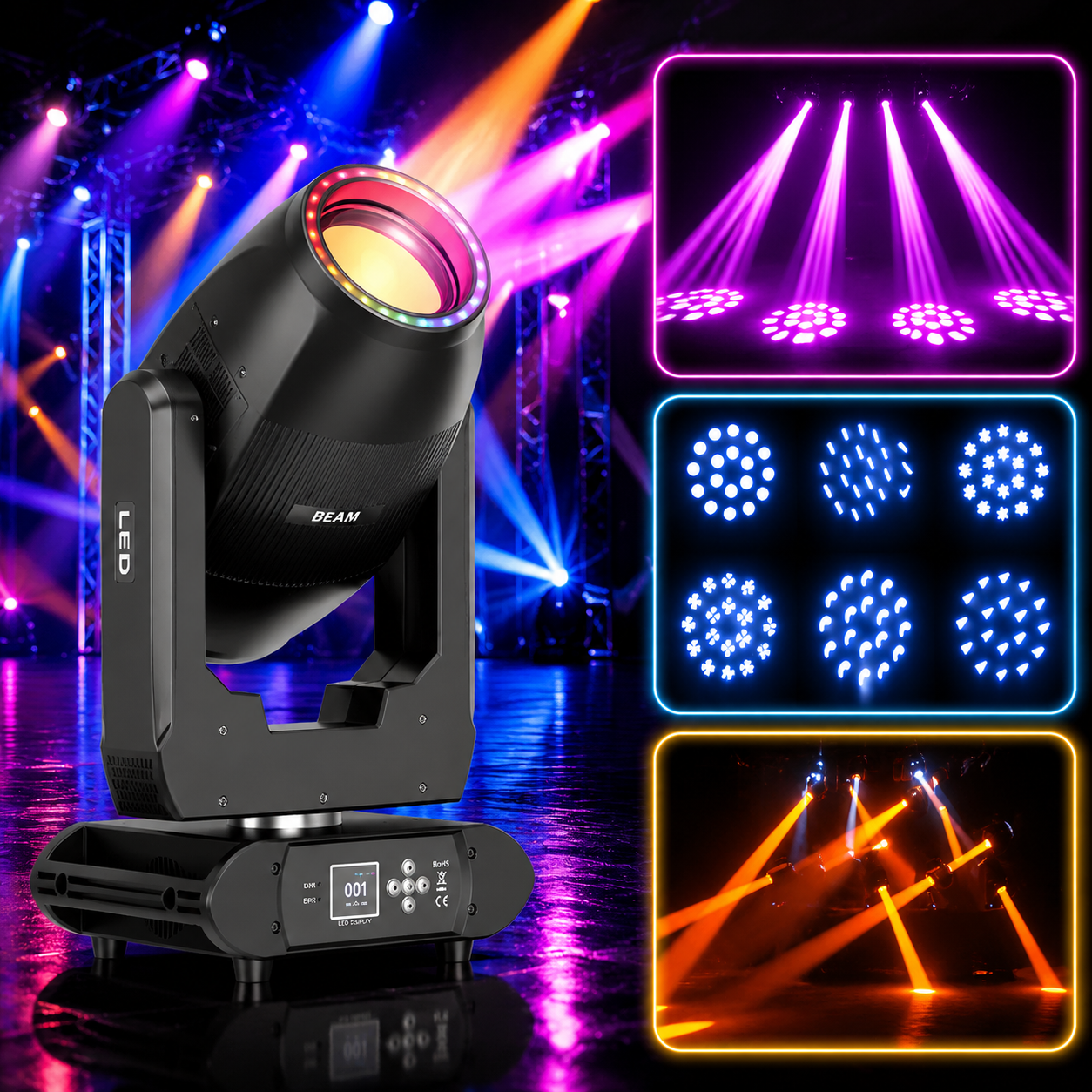 KTVLIGHTS 200W Dual Beam Moving Head DJ Stage Light 18 Prism-E36