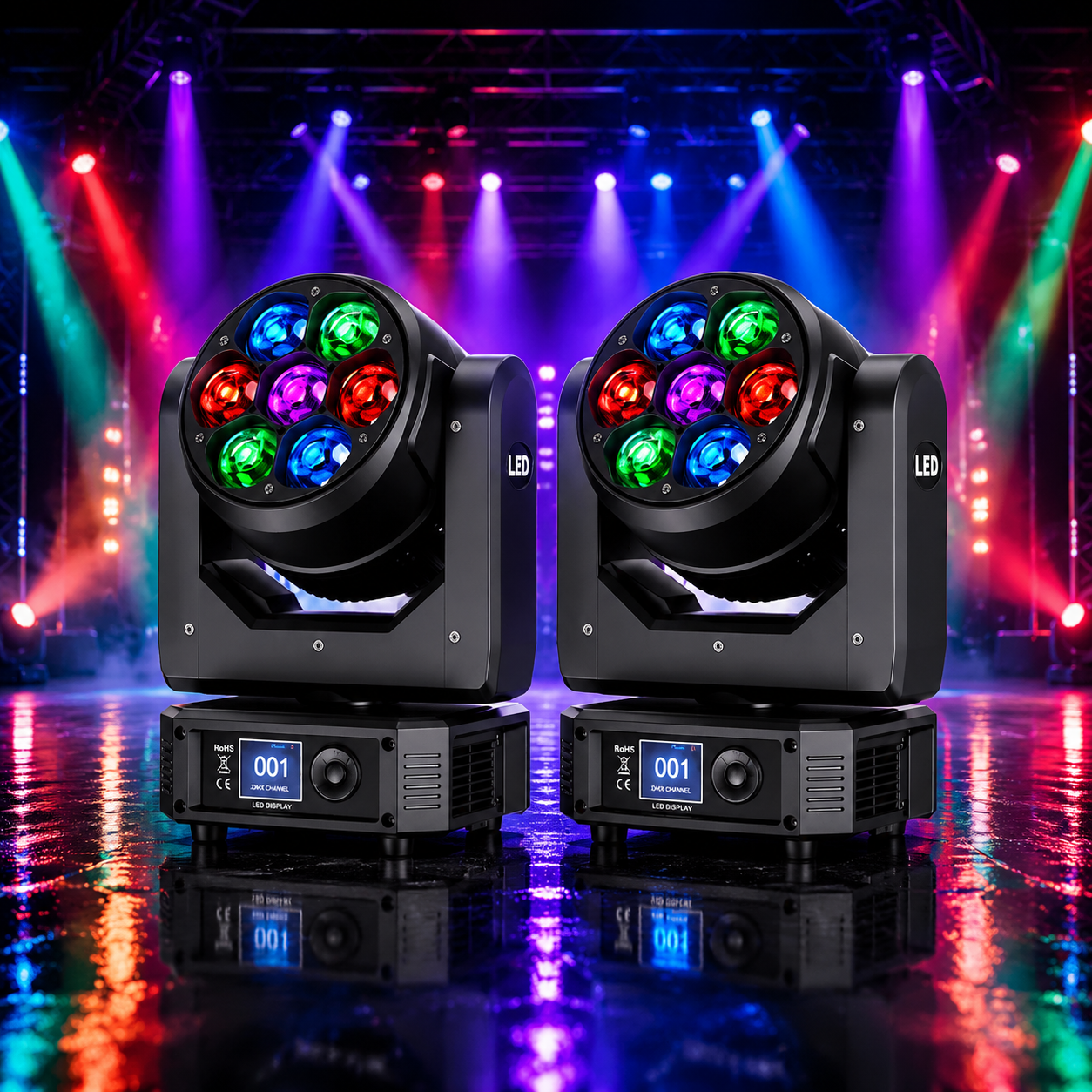 KTVLIGHTS 6 280W RGBW 4-in-1 Moving Head Light for DJ Stage -E45