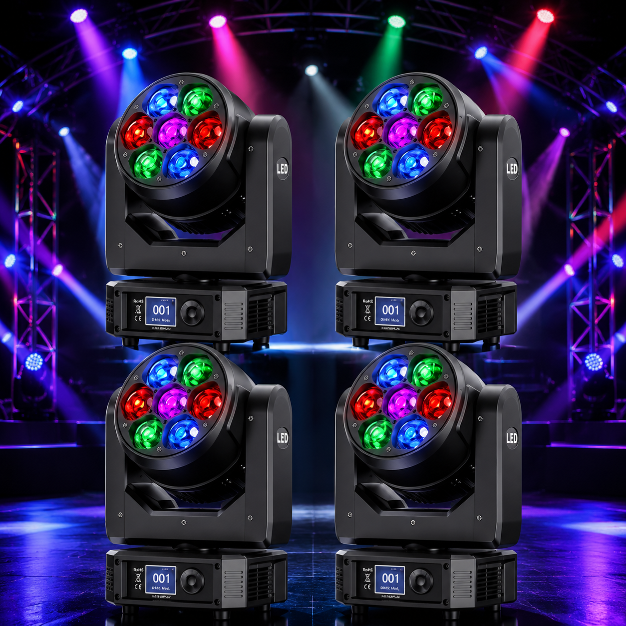 KTVLIGHTS 6 280W RGBW 4-in-1 Moving Head Light for DJ Stage -E45