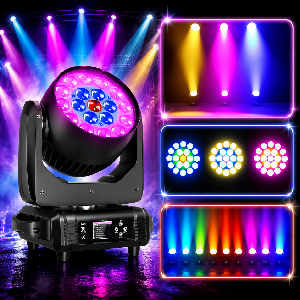 KTVLIGHTS LED 285W RGBW 19 LED Moving Head Light DJ Stage Lighting-E54