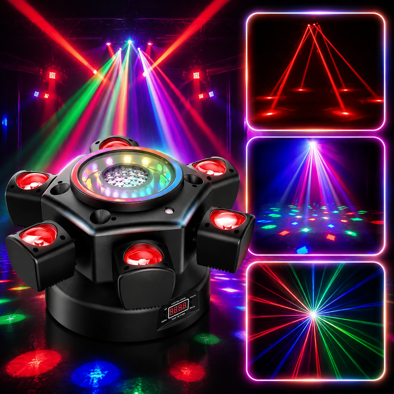 KTVLIGHTS 120W Six Arm Moving Head Light RGBW DJ Stage Lighting-E9