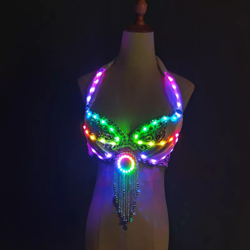 LED Color Lights Women Belly Dance Split Skirt Sexy