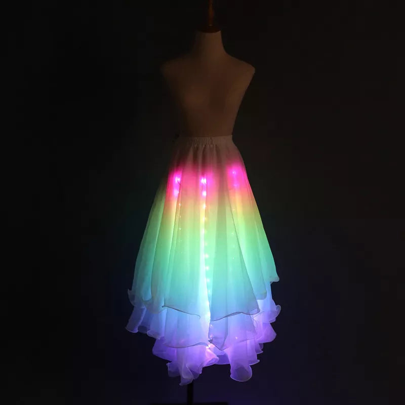 LED Color Lights Women Belly Dance Split Skirt Sexy-M40