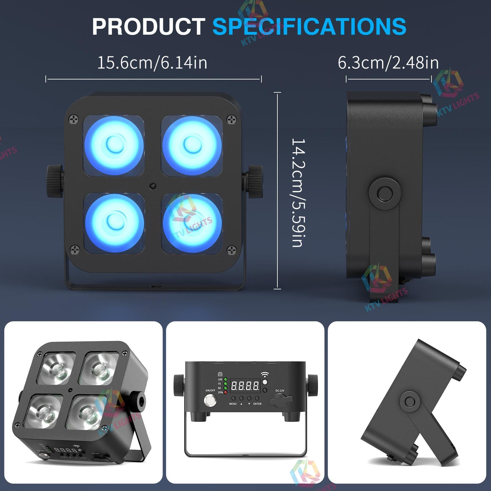 4x15W RGBWA+UV LED Rechargeable Par Light-P54