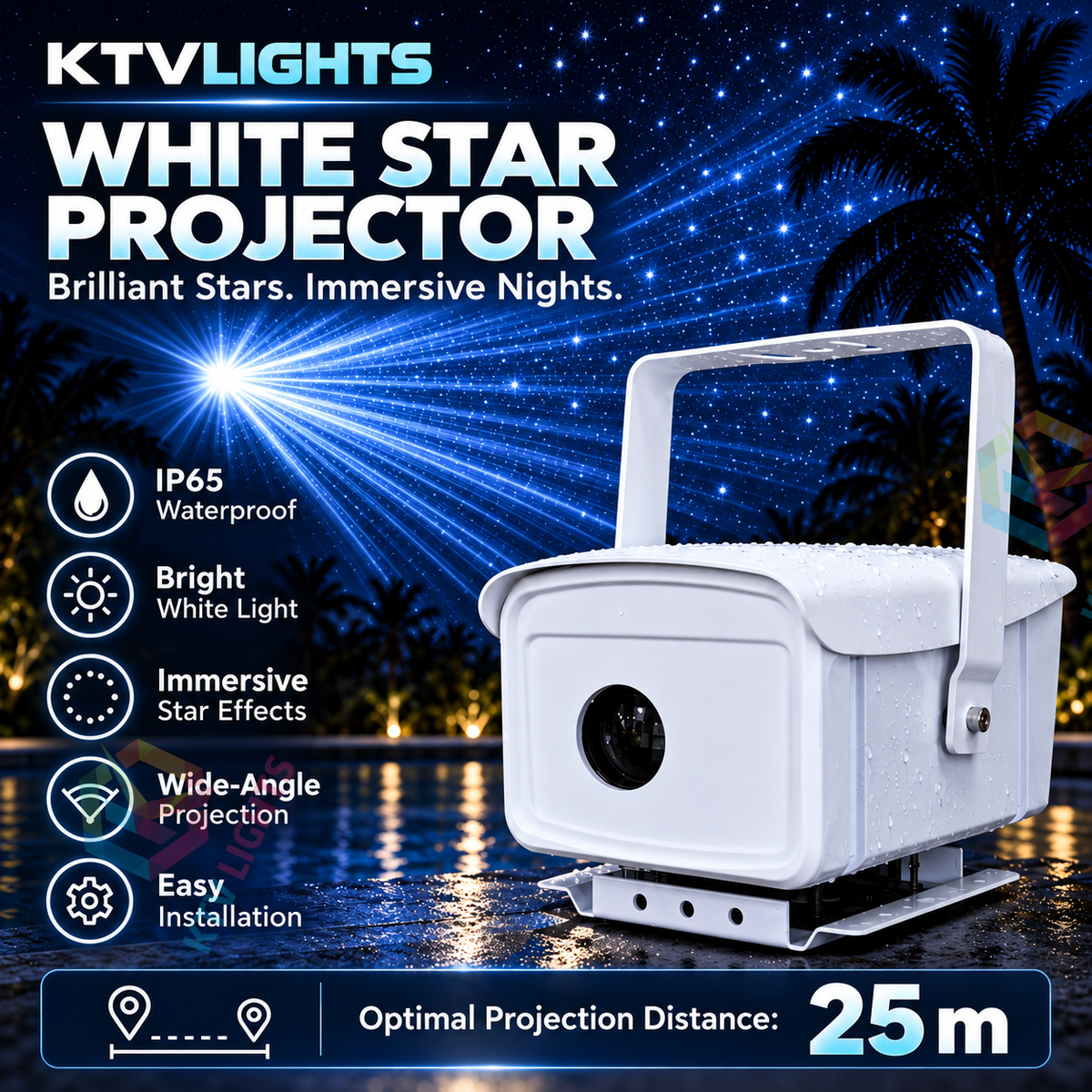 KTVLIGHTS 6W/9W White Star Laser Light DMX Wedding Projector-S68