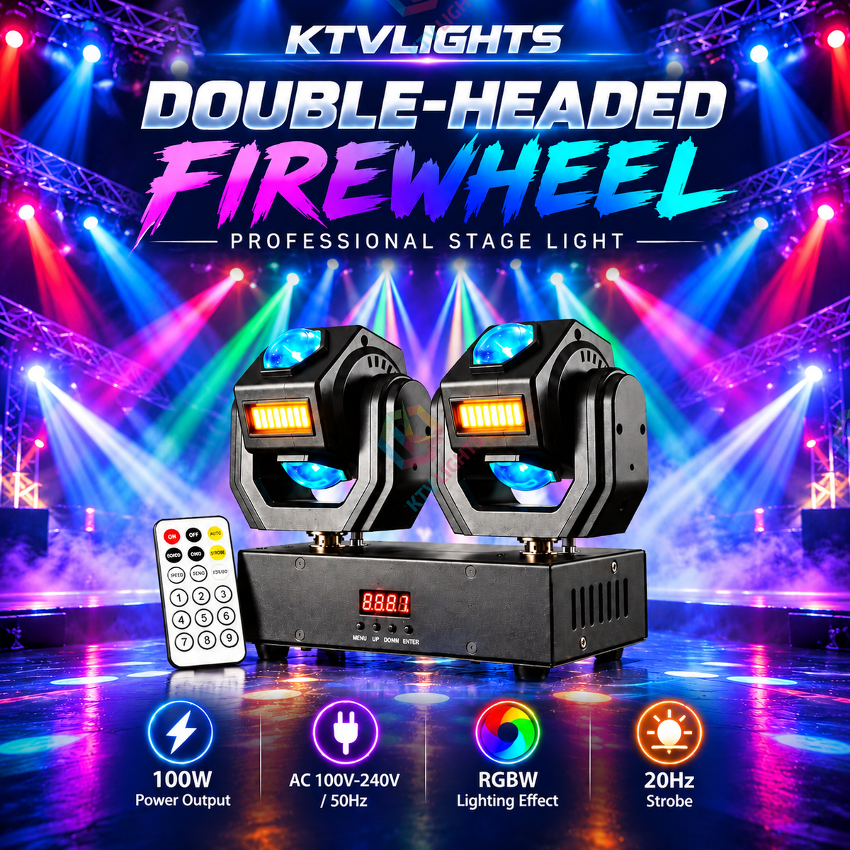 KTVLIGHTS Dual Head Moving Beam Strobe DJ Stage Light-E116