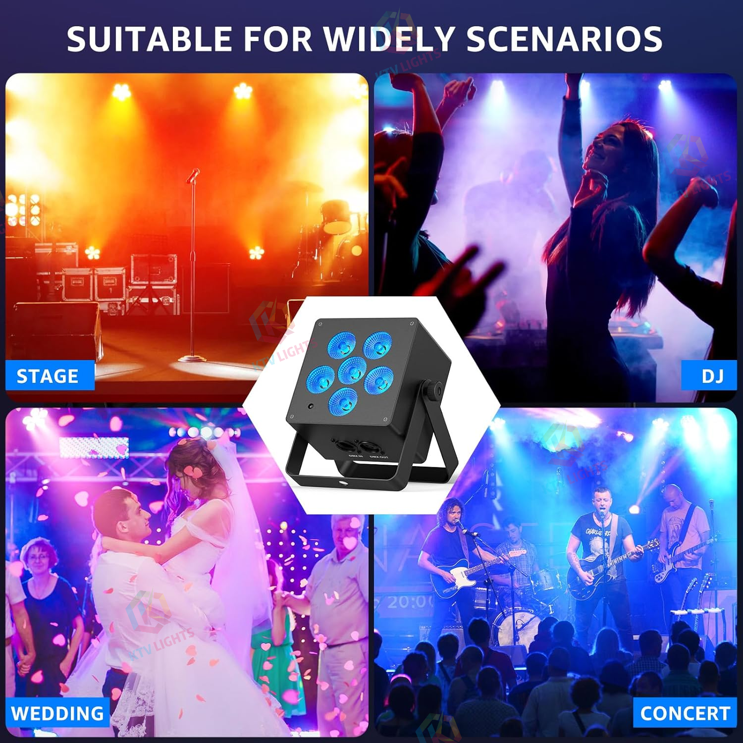 60W LED RGBWA+UV DMX Voice-Activated Rechargeable PAR Lamp - P72