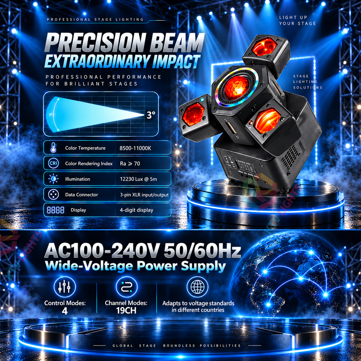 KTVLIGHTS 80W Mini Moving Head DJ Light, DMX512 RGBW Strobe-E102