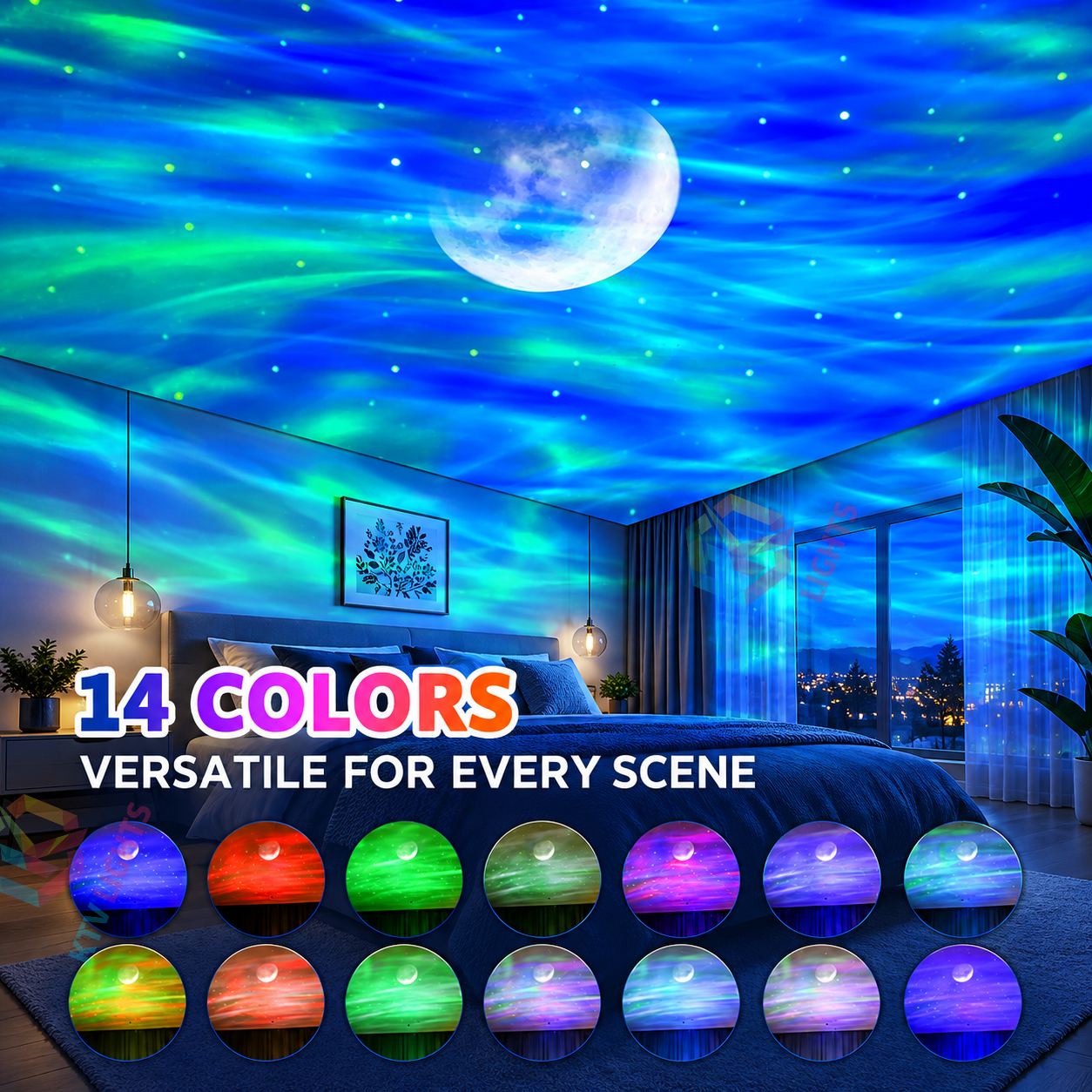 KTVLIGHTS 14-Color Aurora & Moon Galaxy Projector-S50