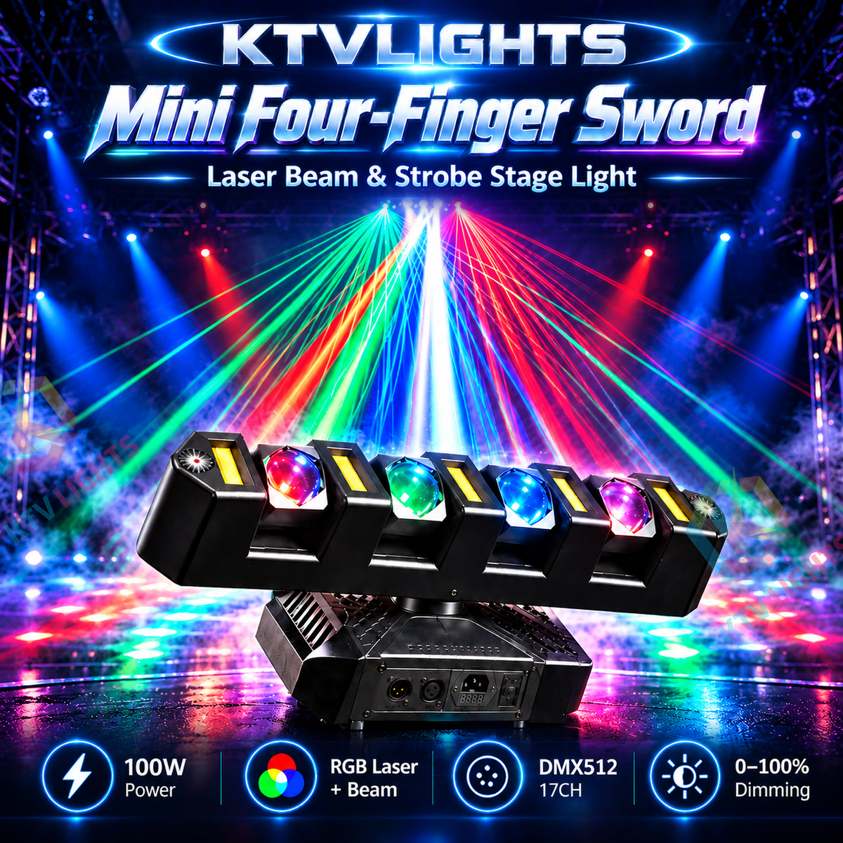 KTVLIGHTS Mini Four-Finger Sword Moving Head Laser Light-E115