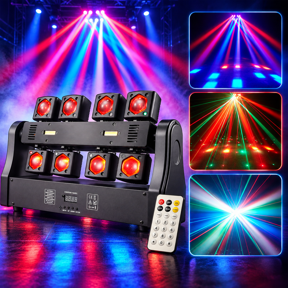 KTVLIGHTS 150W 8-Arm 4-in-1 RGBW Laser Moving Head Stage Light DMX512-E100