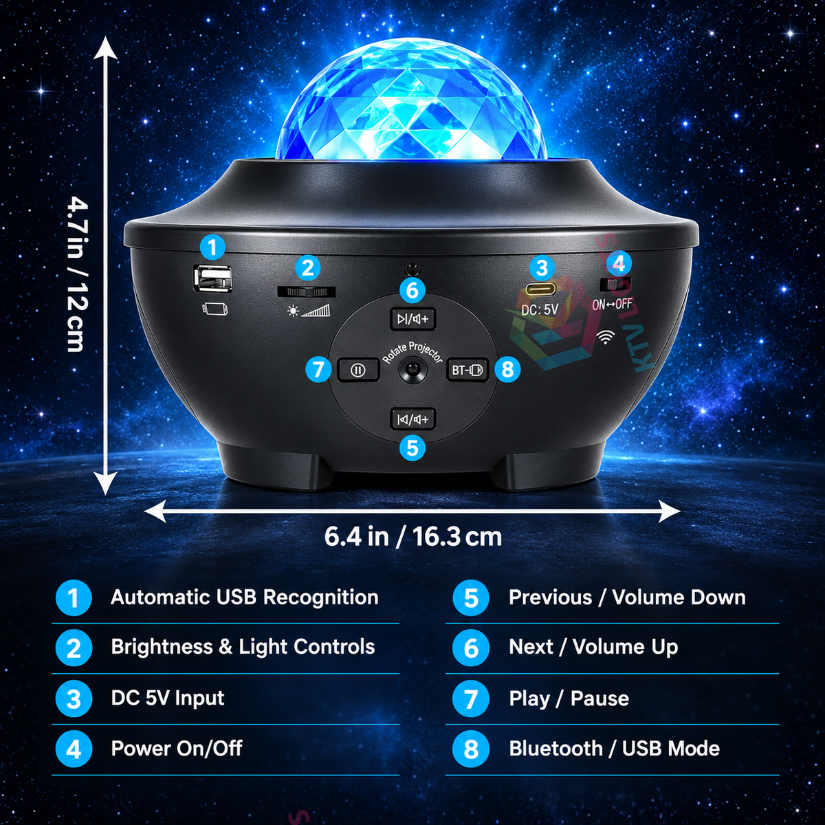 KTVLIGHTS Galaxy Night Light Projector with Music Speaker-S48