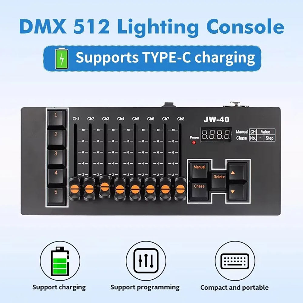 Portable DMX512 Lighting Console Rechargeable Stage Controller-D9