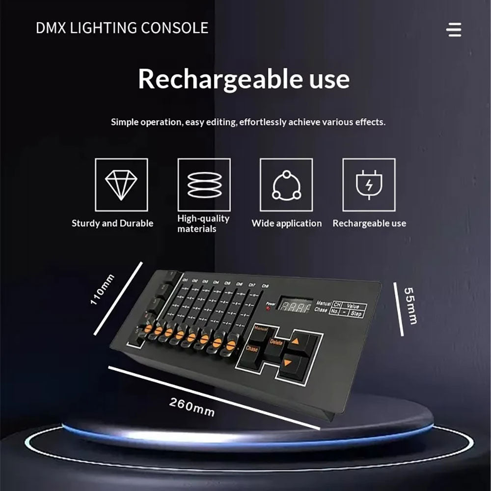 Portable DMX512 Lighting Console Rechargeable Stage Controller-D9