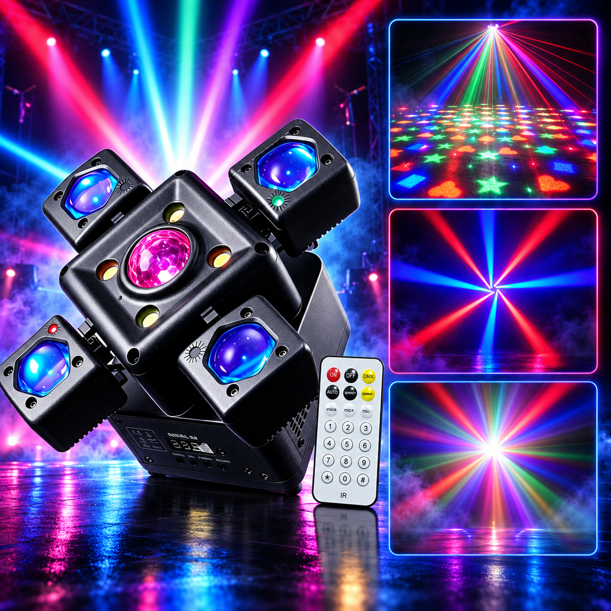 KTVLIGHTS 4 Arms LED Moving Head Stage Light for DJ Party Events-E93