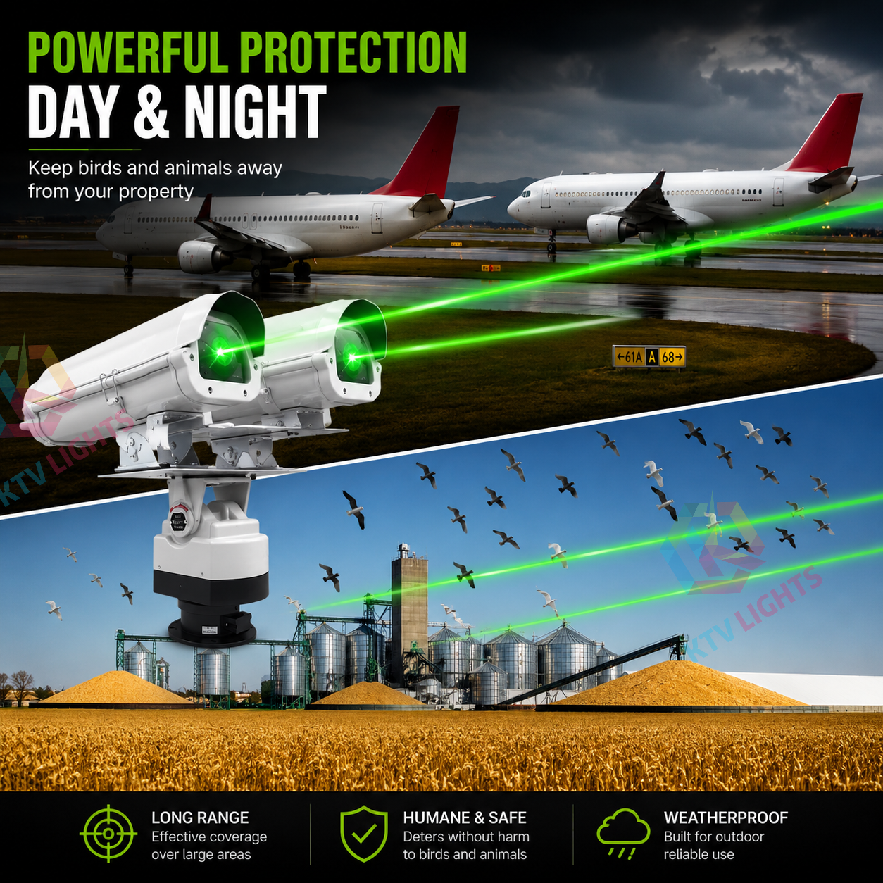 Dual-head outdoor bird and animal repellent laser light - B55