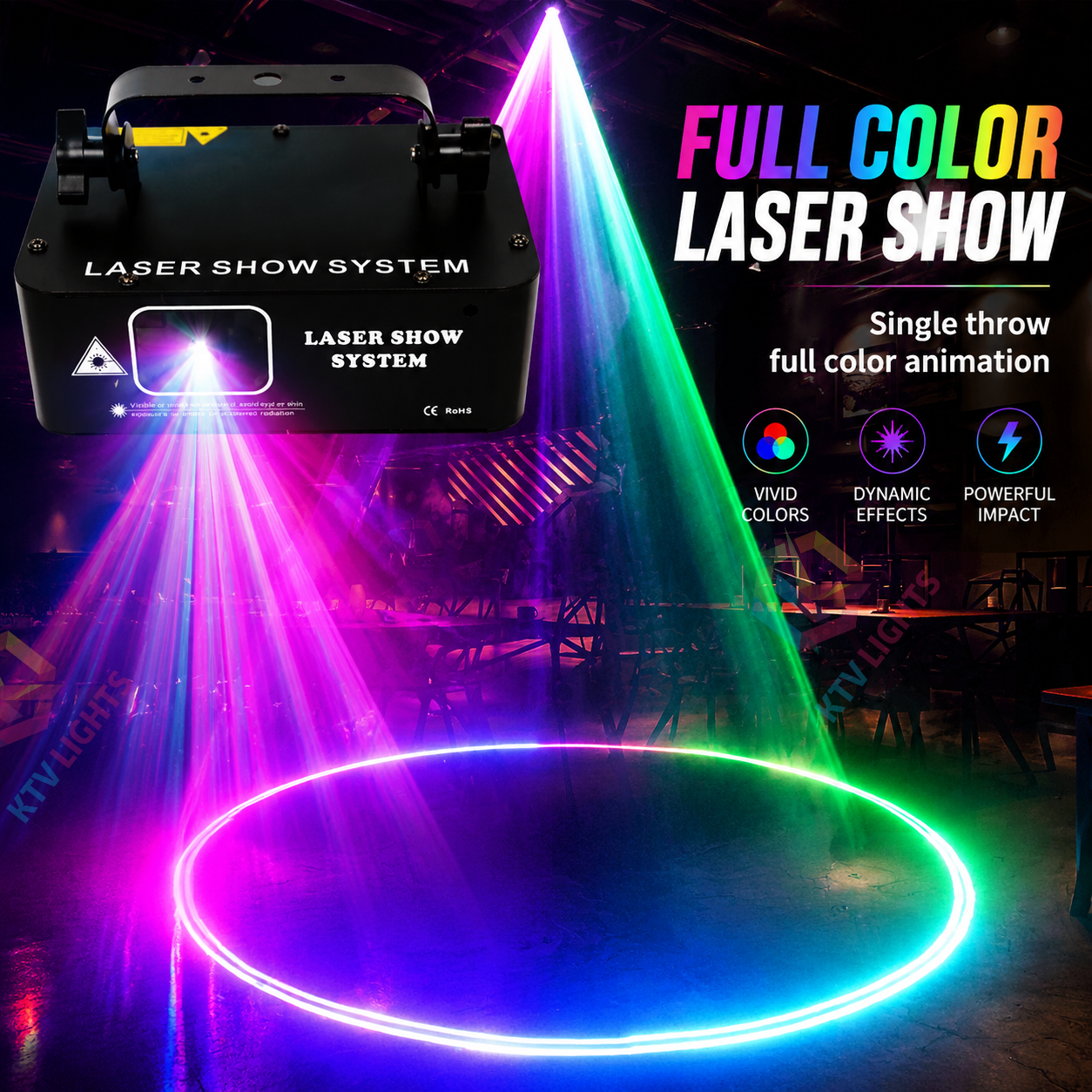 KTVLIGHTS DJ RGB Laser Scanning Stage Effect Light – DMX512 Party Light-B1